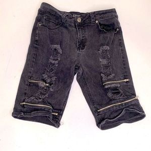Black Zippered Black Jean Shorts